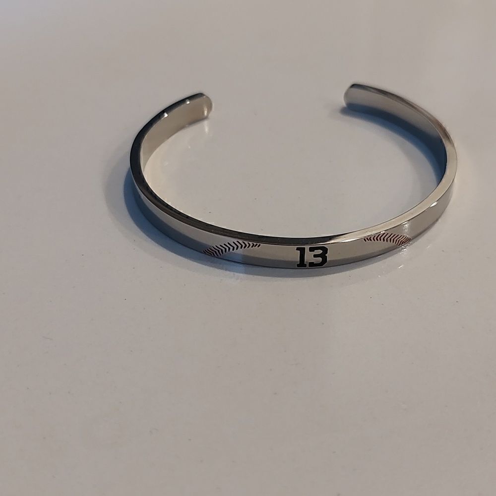 Ronald Acuña Jr. Fan Baseball ATL Bracelet Silver Metal Adjustable Sizing